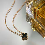 [sparkle Jewelry ]CLOVER 15MM BLACK ONYX SINGLE FLOWER NECKLACE