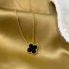[sparkle Jewelry ]CLOVER 15MM BLACK ONYX SINGLE FLOWER NECKLACE