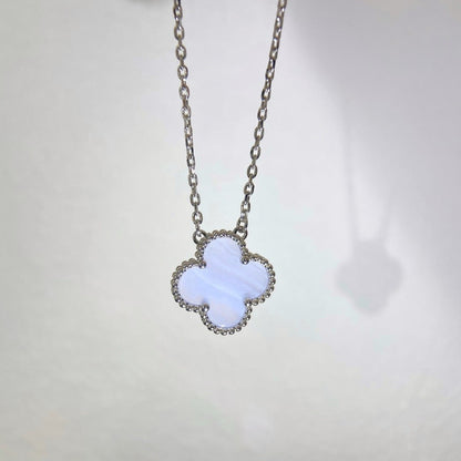 [sparkle Jewelry ]CLOVER 15MM BLUE CHALCEDONY NECKLACE SILVER
