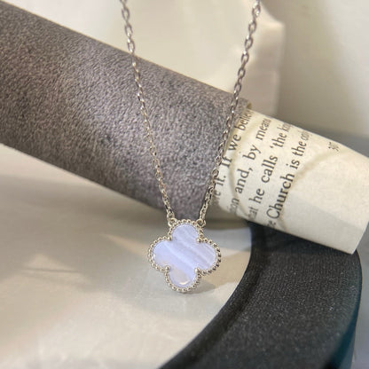 [sparkle Jewelry ]CLOVER 15MM BLUE CHALCEDONY NECKLACE SILVER