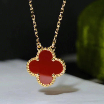 [sparkle Jewelry ]CLOVER 15MM CARNELIAN SINGLE FLOWER NECKLACE