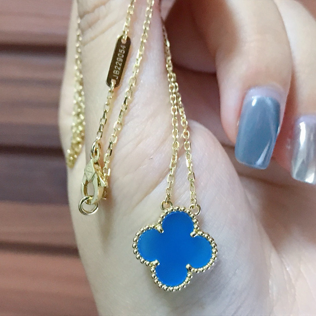 [sparkle Jewelry ]CLOVER 15MM BLUE AGATE NECKLACE