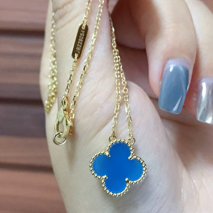 [sparkle Jewelry ]CLOVER 15MM BLUE AGATE NECKLACE