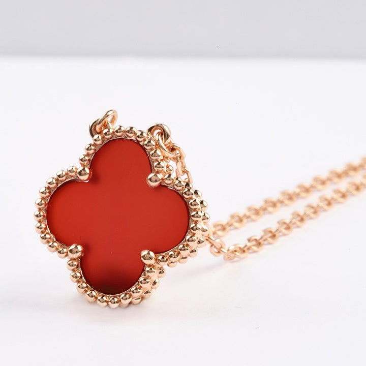 [sparkle Jewelry ]CLOVER 15MM CARNELIAN SINGLE FLOWER NECKLACE