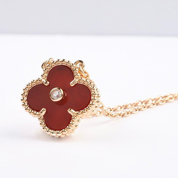 [sparkle Jewelry ]CLOVER 15MM DIAMOND CARNELIAN NECKLACE