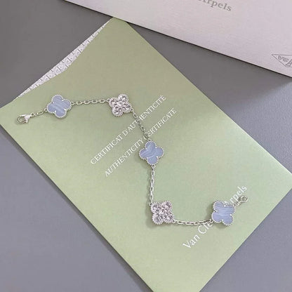 [Sparkle]LUCKY CLOVER 5-MOTIF-ARMBAND - PURPLE CHALCEDONY KOLLEKTION