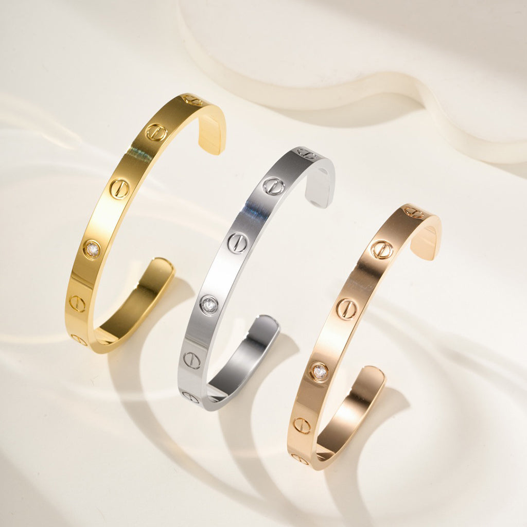 [sparkle Jewelery]LOVE BRACELET 6.1MM 1 DIAMOND OPEN CUFF