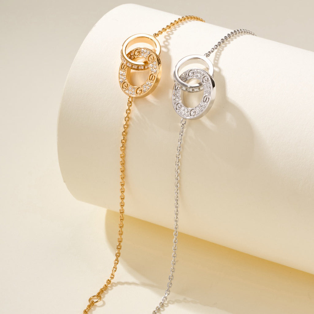 [sparkle Jewelery]LOVE DOUBLE RING FULL DIAMOND BRACELET
