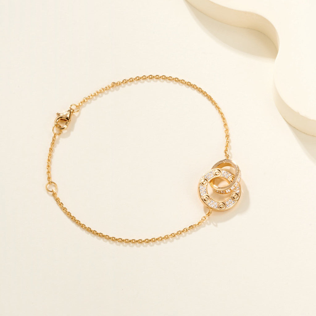 [sparkle Jewelery]LOVE DOUBLE RING FULL DIAMOND BRACELET