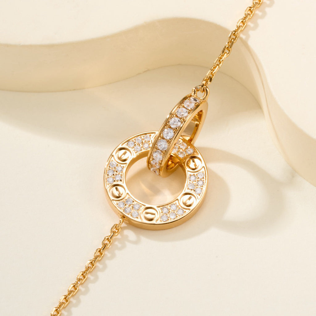 [sparkle Jewelery]LOVE DOUBLE RING FULL DIAMOND BRACELET