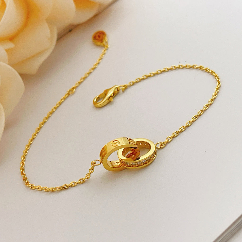 [sparkle Jewelery]LOVE DOUBLE RING HALF DIAMOND BRACELET
