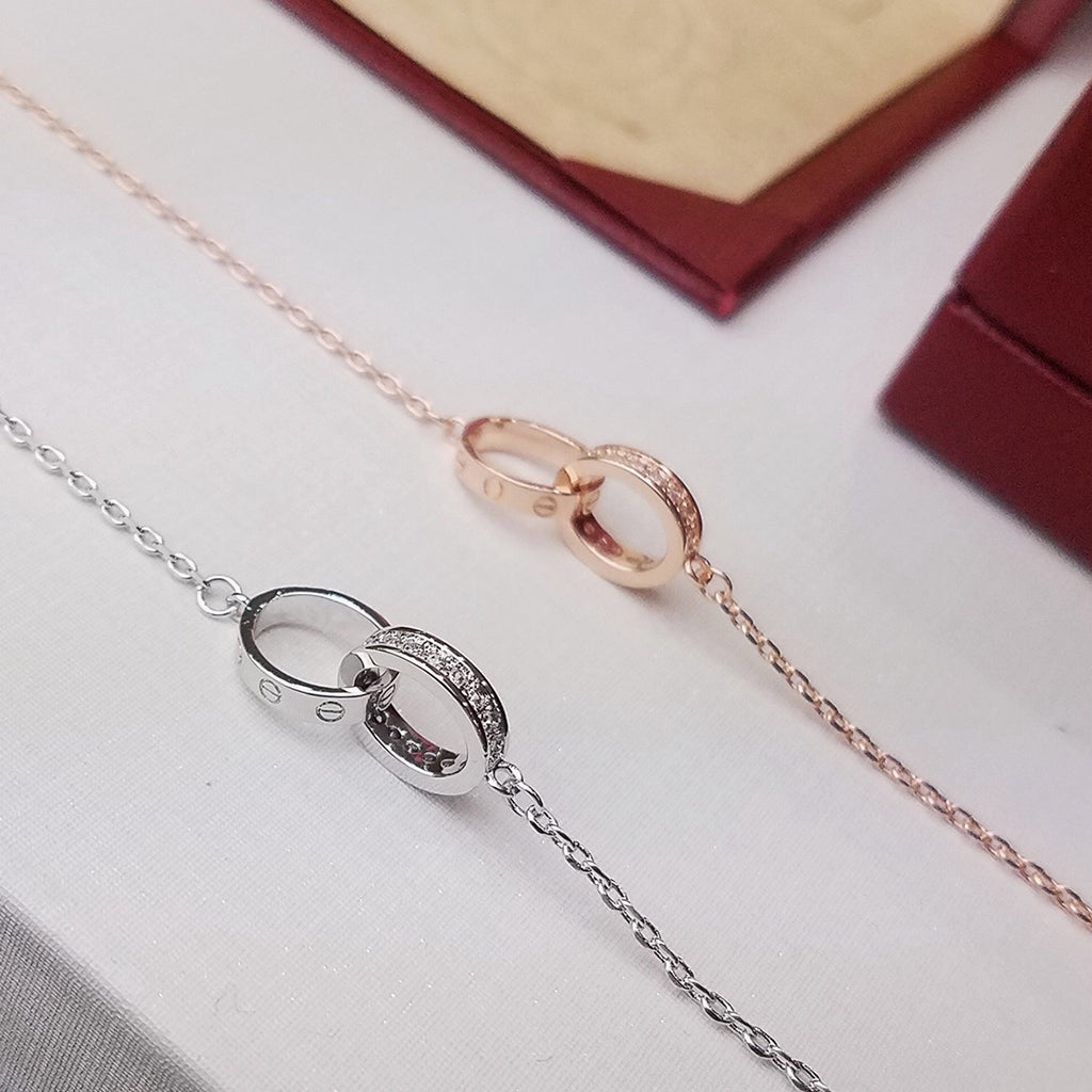 [sparkle Jewelery]LOVE DOUBLE RING HALF DIAMOND BRACELET