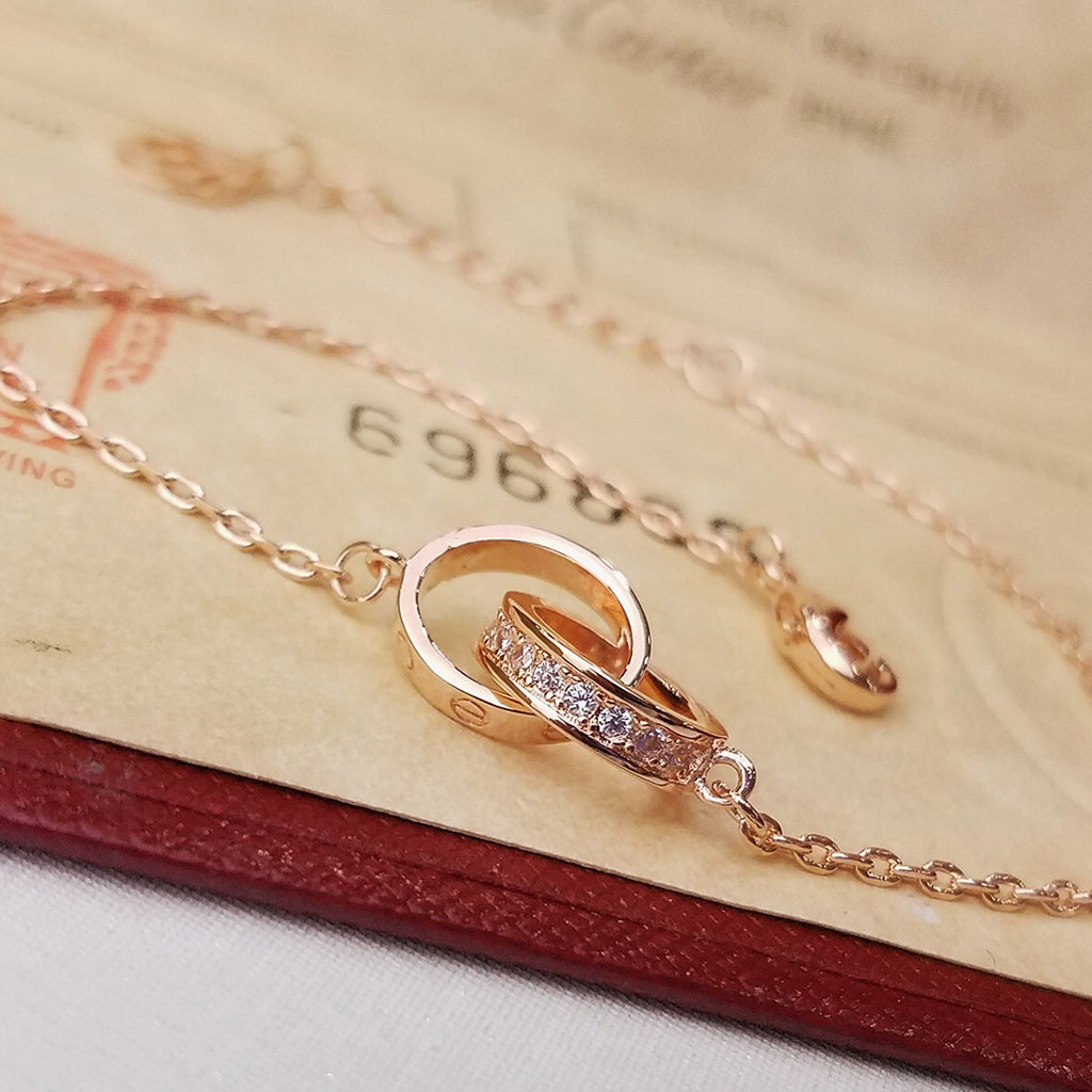 [sparkle Jewelery]LOVE DOUBLE RING HALF DIAMOND BRACELET