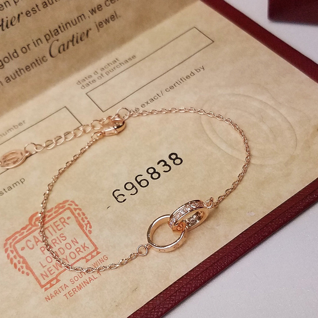 [sparkle Jewelery]LOVE DOUBLE RING HALF DIAMOND BRACELET