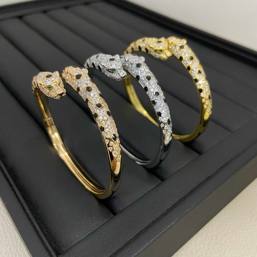 [sparkle Jewelery]PANTHERE DOUBLE HEADED HALF DIAMOND OPEN BRACELET