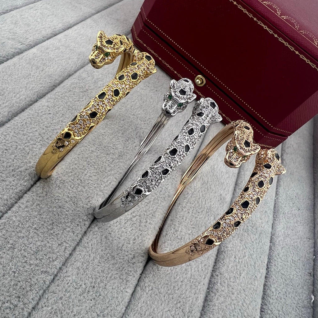 [sparkle Jewelery]PANTHERE DOUBLE HEADED HALF DIAMOND OPEN BRACELET