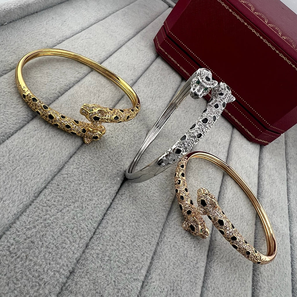 [sparkle Jewelery]PANTHERE DOUBLE HEADED HALF DIAMOND OPEN BRACELET