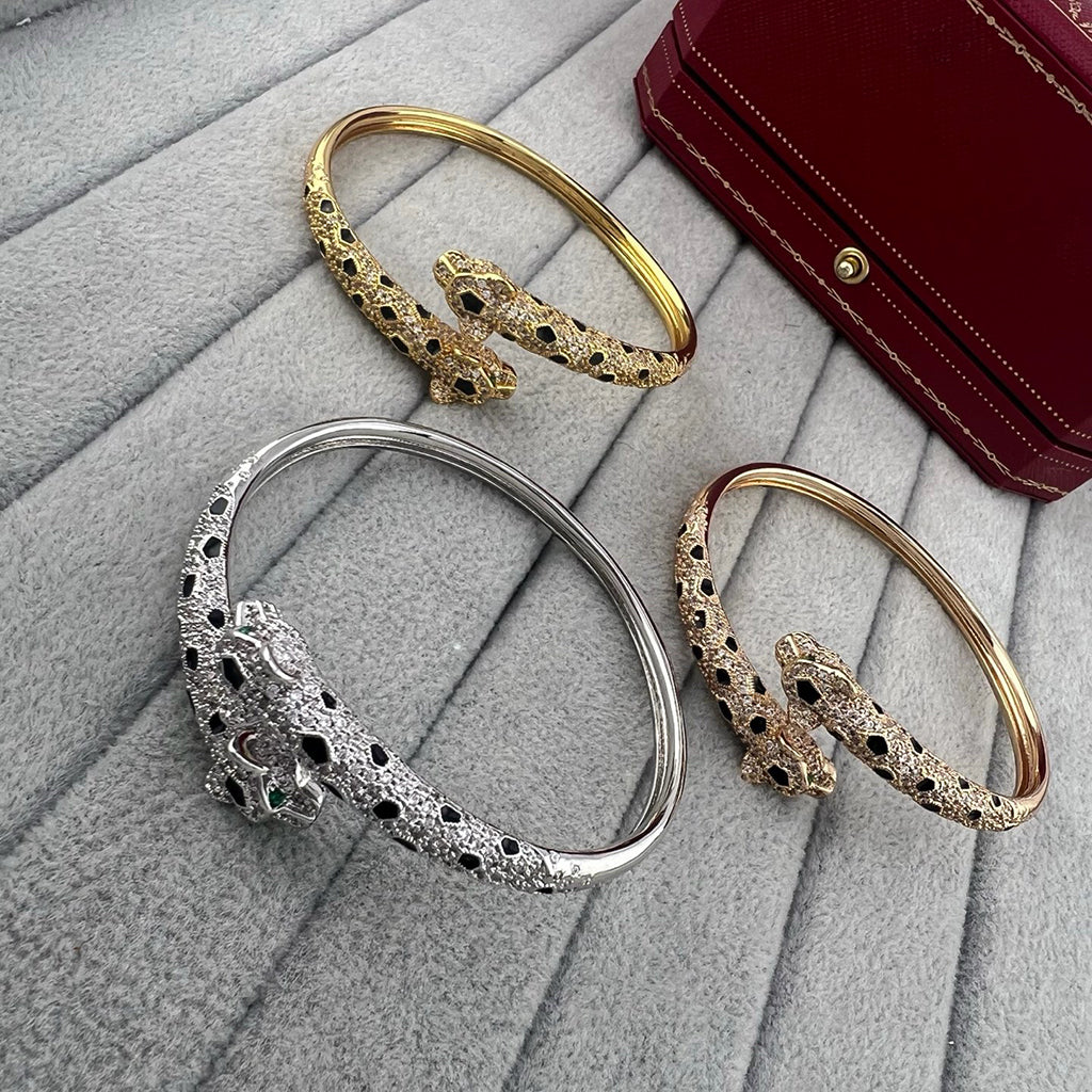 [sparkle Jewelery]PANTHERE DOUBLE HEADED HALF DIAMOND OPEN BRACELET