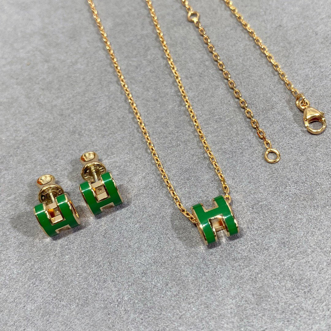 [sparkle Jewelry ]POP H GREEN NECKLACE SILVER AND GOLD