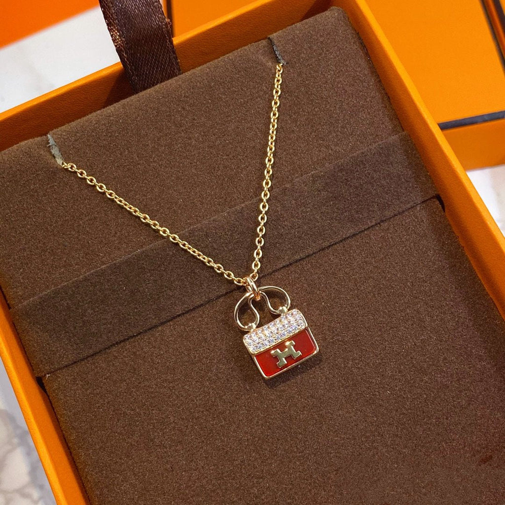 [sparkle Jewelry ]CONSTANCE RED PEDANT PINK GOLD NECKLACE