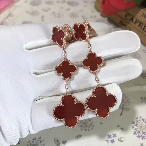[sparkle Jewelry ]CLOVER 3 MOTIF CARNELIAN DROP EARRINGS
