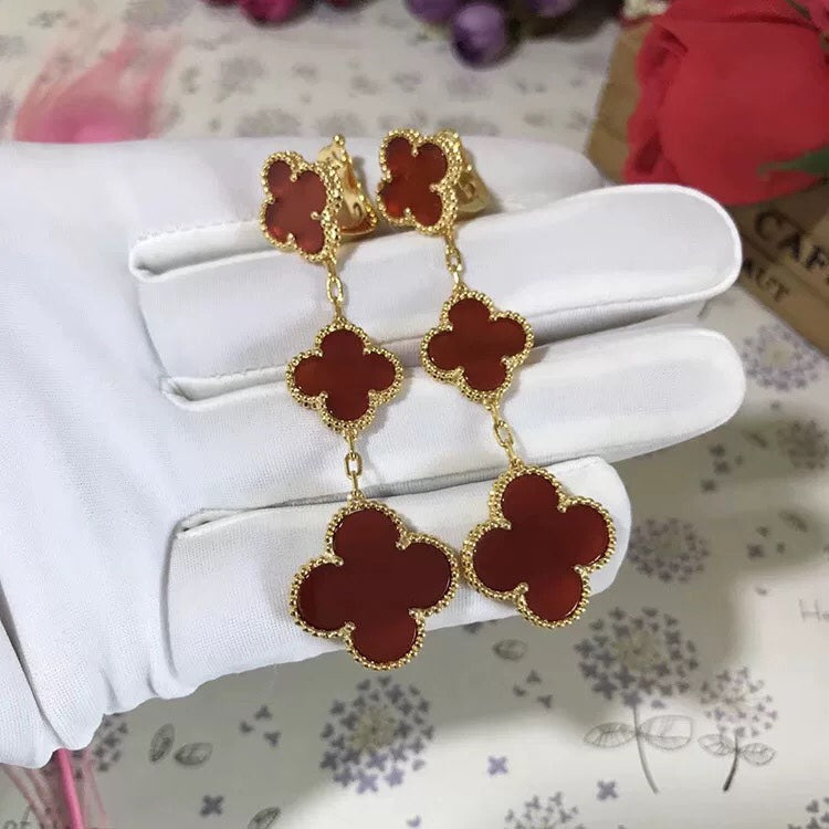 [sparkle Jewelry ]CLOVER 3 MOTIF CARNELIAN DROP EARRINGS