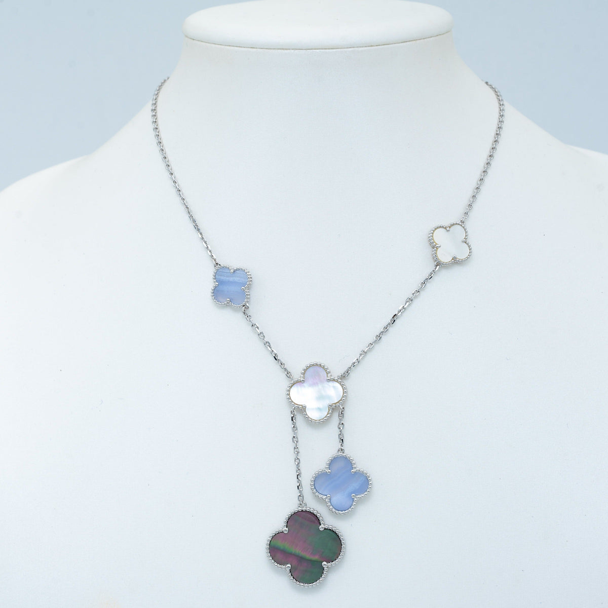[sparkle Jewelry ]CLOVER MOP CHALCEDONY NECKLACE SILVER 6 MOTIF