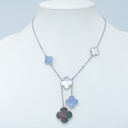 [sparkle Jewelry ]CLOVER MOP CHALCEDONY NECKLACE SILVER 6 MOTIF