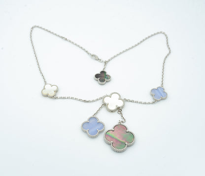 [sparkle Jewelry ]CLOVER MOP CHALCEDONY NECKLACE SILVER 6 MOTIF
