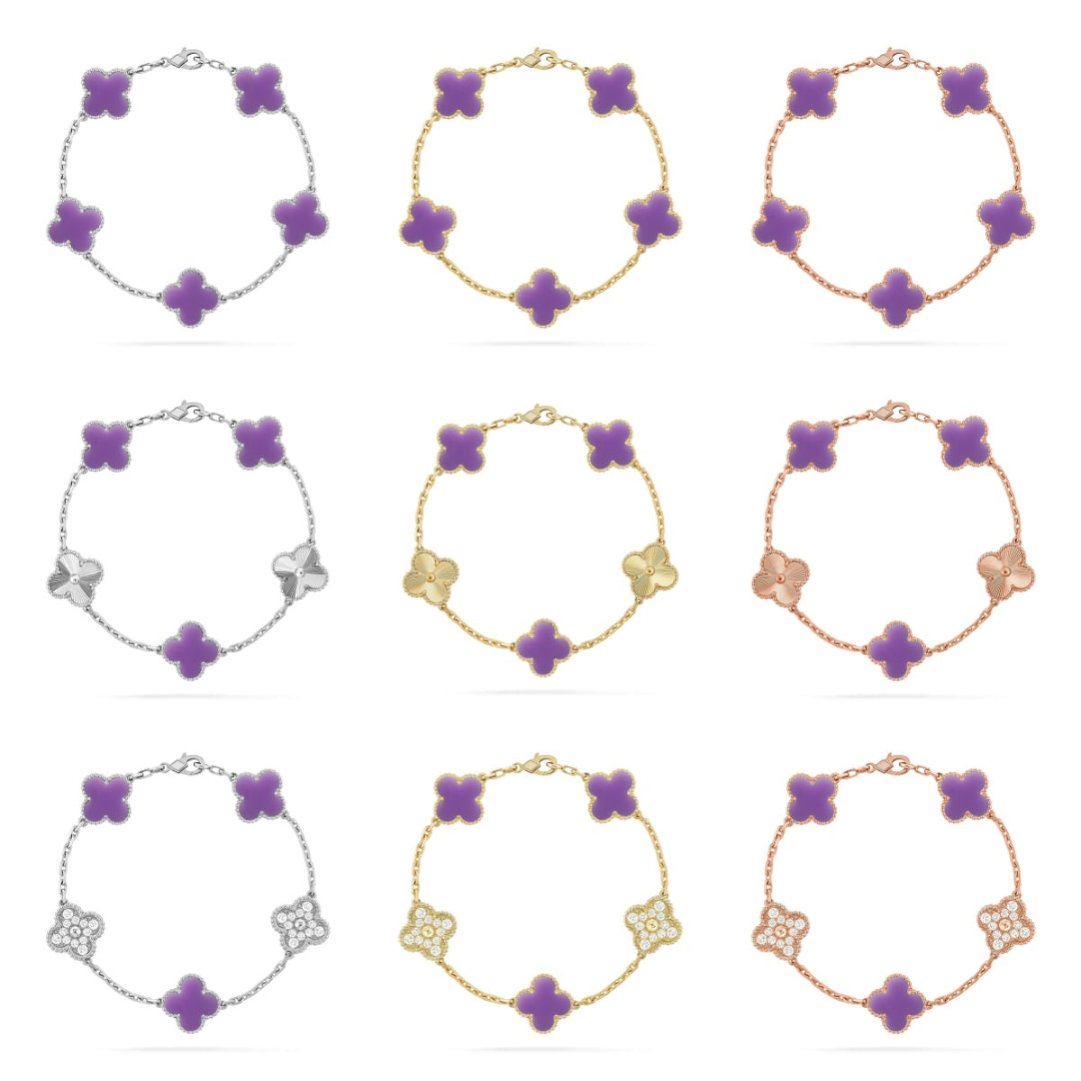 [sparkle Jewelry ]CLOVER 5 MOTIF LIGHT PURPLE BRACELET COLLECTION