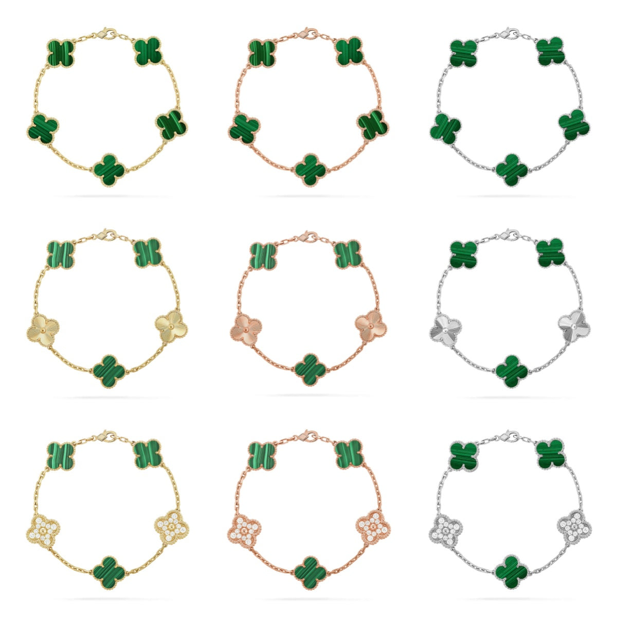 [sparkle Jewelry ] CLOVER 5 MOTIF MALACHITE BRACELET COLLECTION