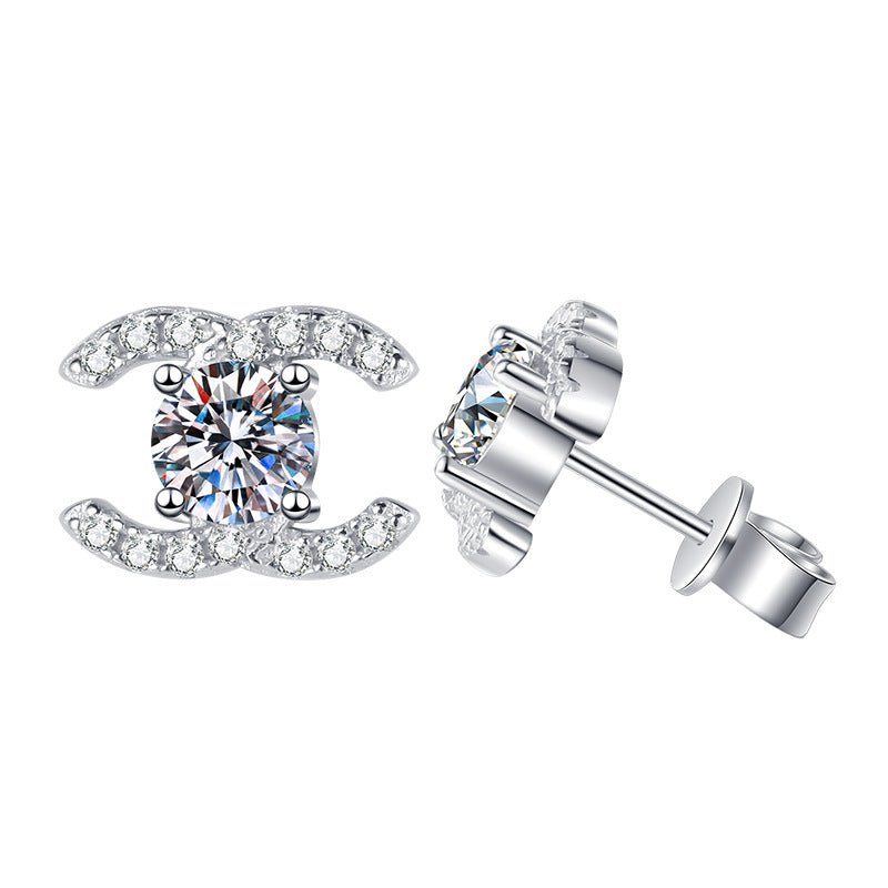 [Sparkle]CHIC INEINANDERGREIFENDE DOPPEL-C MOISSANIT-OHRSTECKER