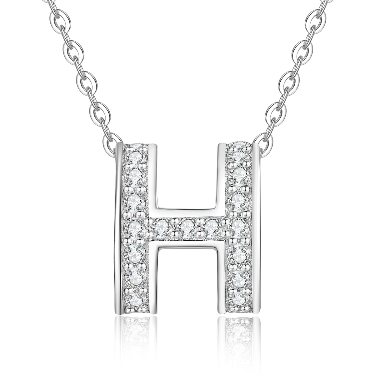 [sparkle]FULL-PAVE "H" MOISSANITE PENDANT NECKLACE