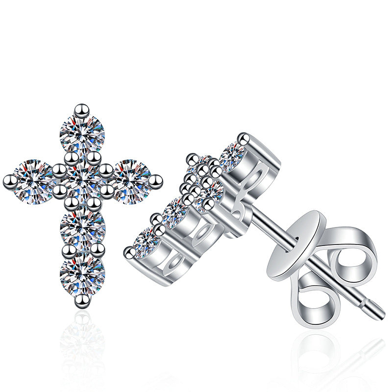[Sparkle]SPARKLING CROSS MOISSANITE STUD EARRINGS