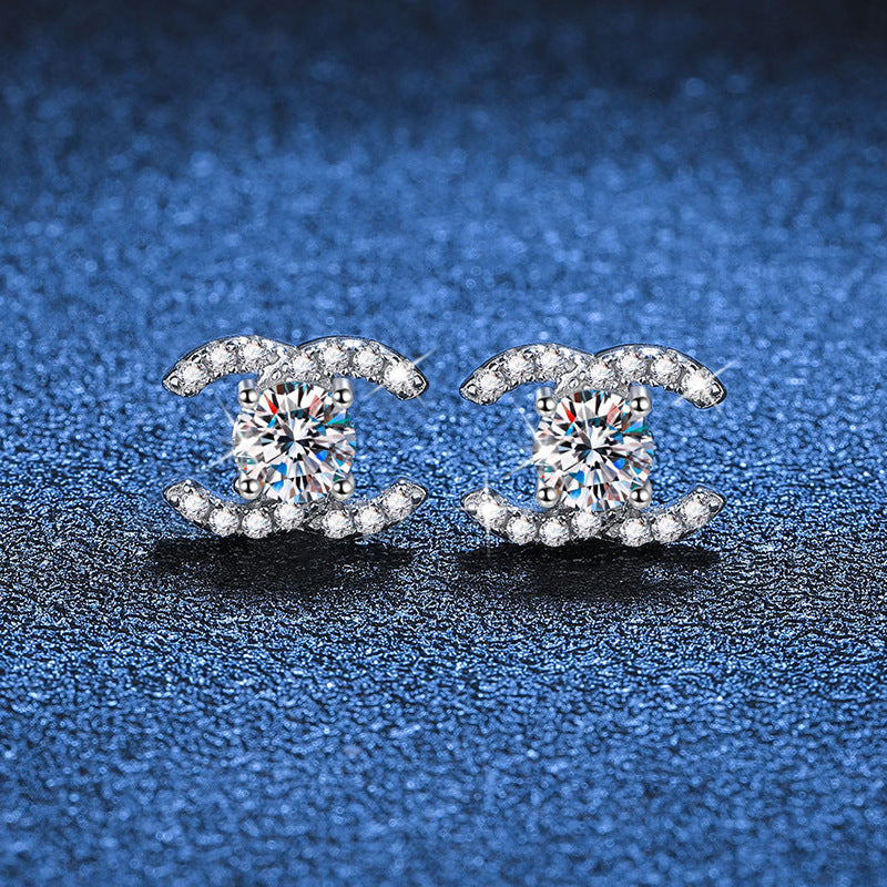 [Sparkle]CHIC INEINANDERGREIFENDE DOPPEL-C MOISSANIT-OHRSTECKER