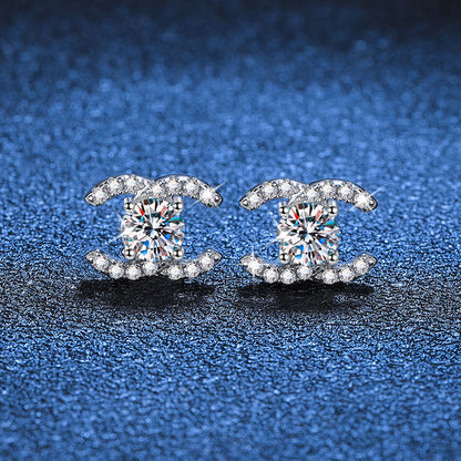[Sparkle]CHIC INEINANDERGREIFENDE DOPPEL-C MOISSANIT-OHRSTECKER