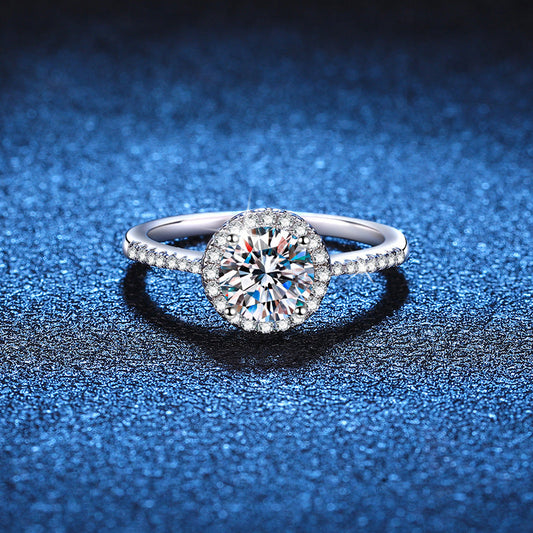 [Sparkle]STRAHLENDER RUNDER HALO-MOISSANIT-VERLOBUNGSRING