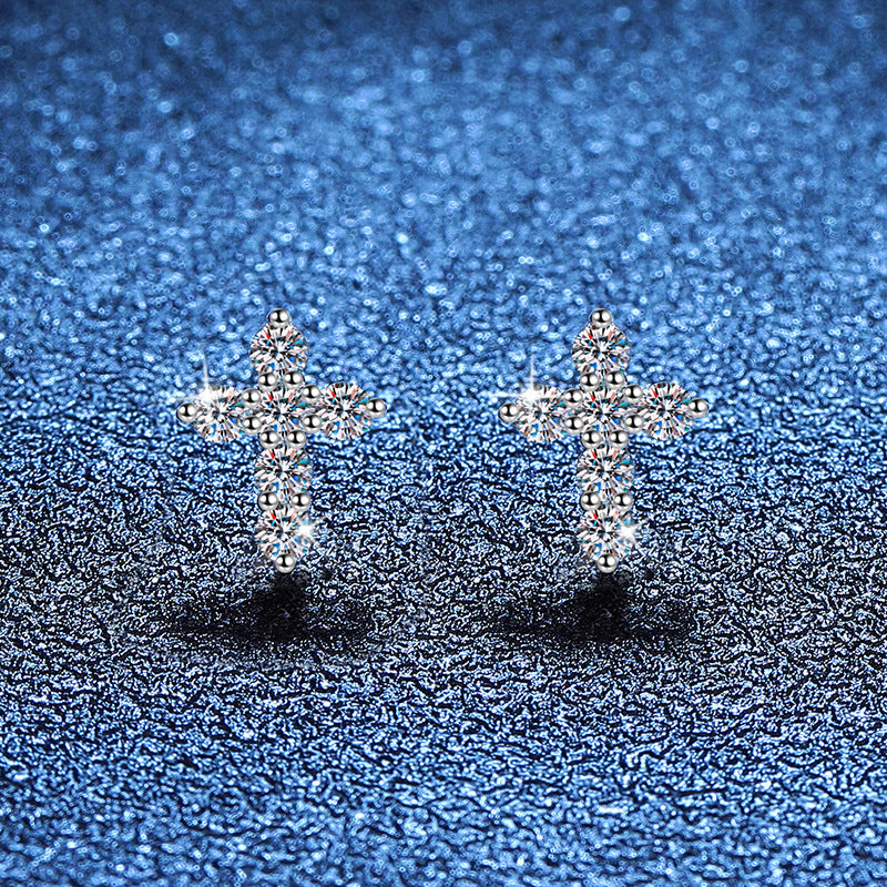 [Sparkle]SPARKLING CROSS MOISSANITE STUD EARRINGS