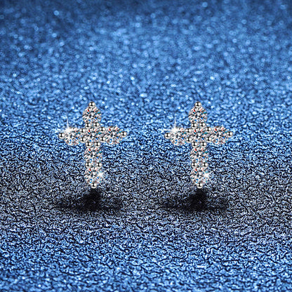 [Sparkle]SPARKLING CROSS MOISSANITE STUD EARRINGS