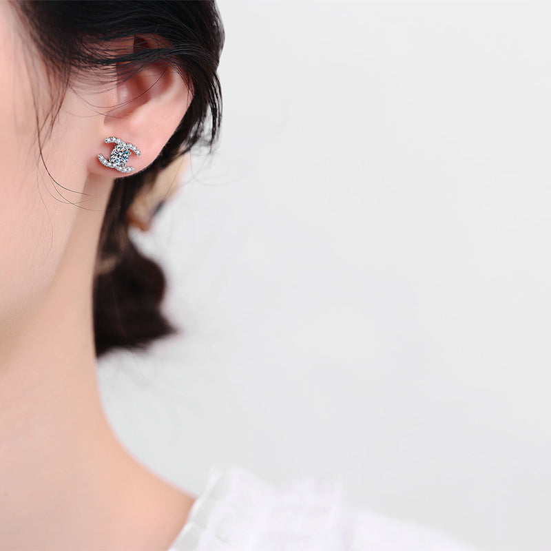 [Sparkle]CHIC INEINANDERGREIFENDE DOPPEL-C MOISSANIT-OHRSTECKER