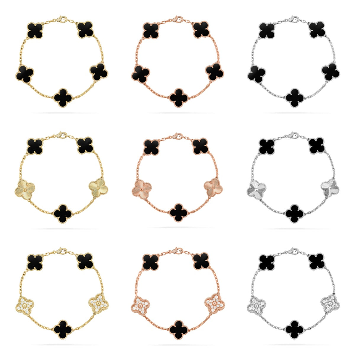 [sparkle Jewelry ] CLOVER 5 MOTIF ONYXS BRACELET COLLECTION