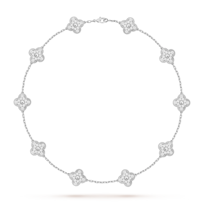 [Sparkle]KLASSISCHE GLÜCKS-KLEEHALSKETTE MIT 10 MOTIVEN WEISSGOLD-KOLLEKTION