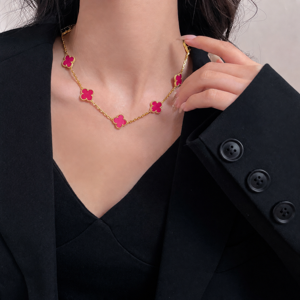 [sparkle Jewelry]sparkle 10 MOTIFS PINK ENAMEL NECKLACE