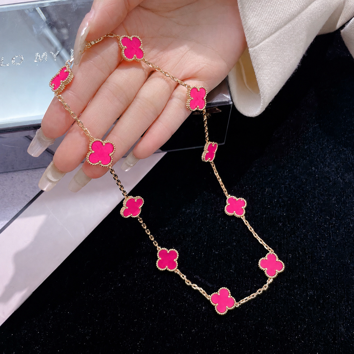 [sparkle Jewelry]sparkle 10 MOTIFS PINK ENAMEL NECKLACE