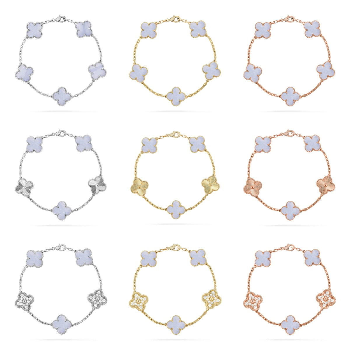 [sparkle Jewelry ] CLOVER 5 MOTIF PURPLE CHALCEDONY BRACELET COLLECTION
