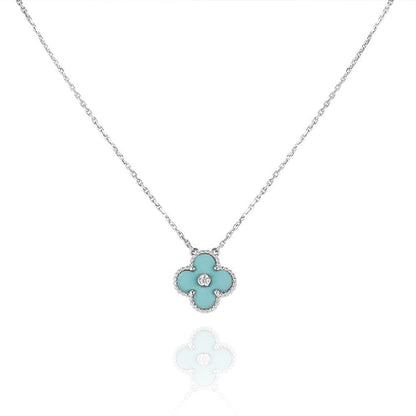 [sparkle Jewelry ]CLOVER 1 DIAMOND LIGHT BLUE SILVER NECKLACE