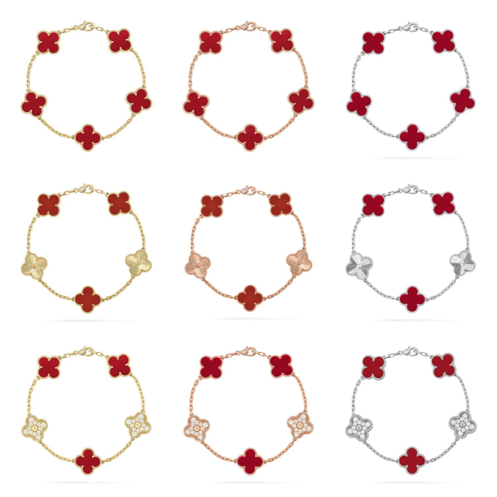 [sparkle Jewelry ] CLOVER 5 MOTIF RED CORNELIAN BRACELET COLLECTION