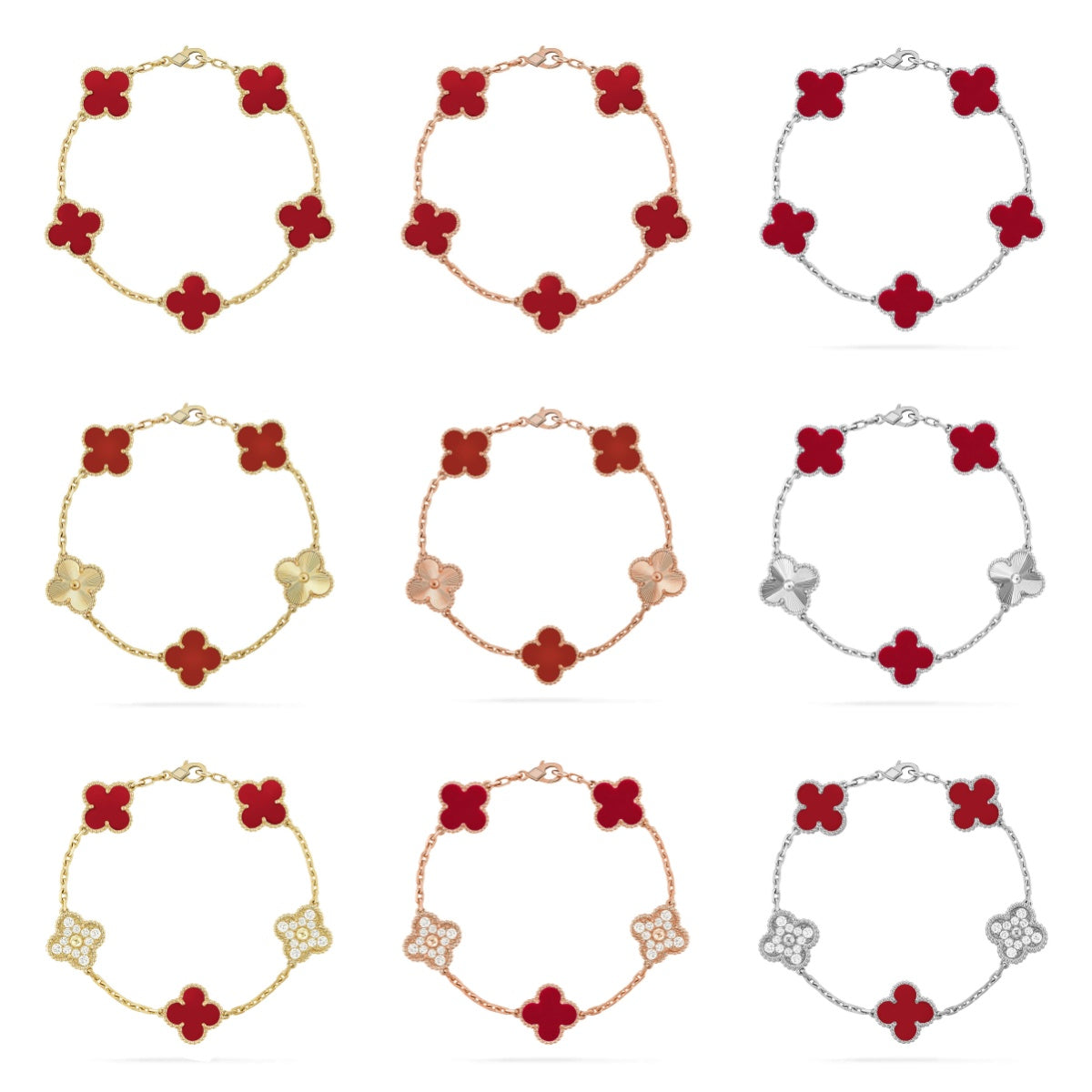 [sparkle Jewelry ] CLOVER 5 MOTIF RED CORNELIAN BRACELET COLLECTION
