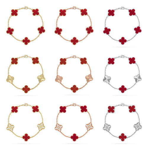 [sparkle Jewelry ] CLOVER 5 MOTIF RED CORNELIAN BRACELET COLLECTION