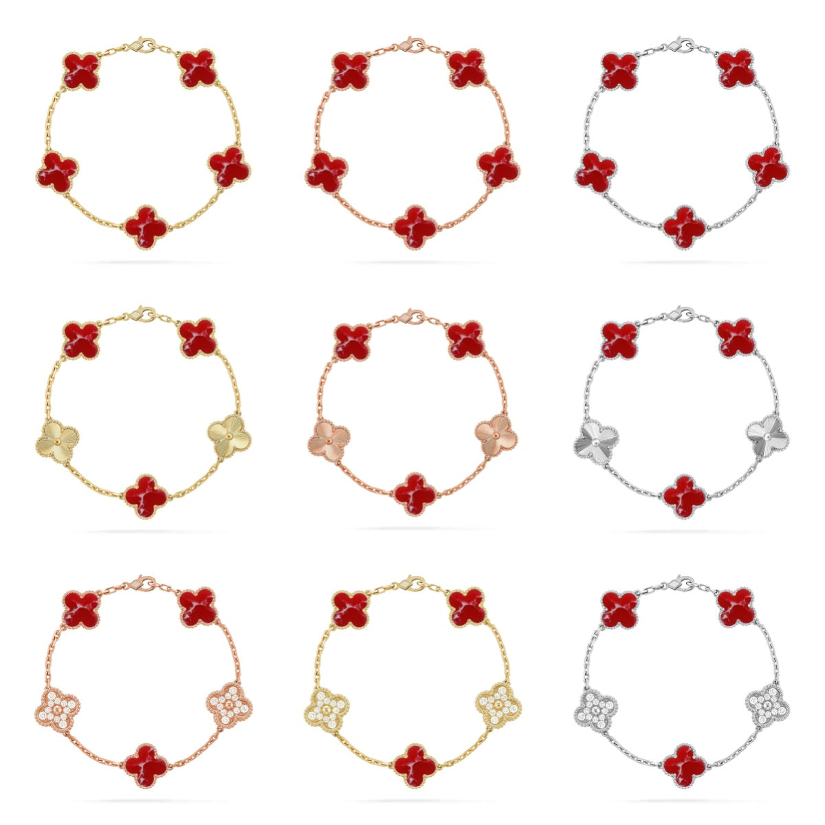 [sparkle Jewelry ]CLOVER 5 MOTIF RED PATTERN BRACELET COLLECTION